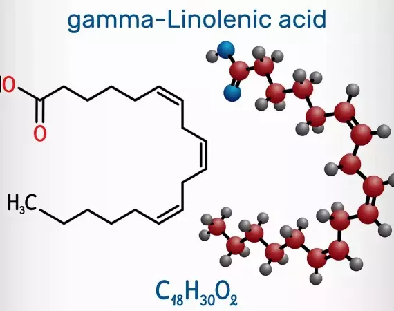 Strukturformel und Molekül von C18H30O2 - Gamma-Linolensäure